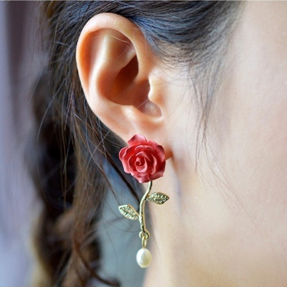 🔥Elegant Red Rose Drop Earrings🔥